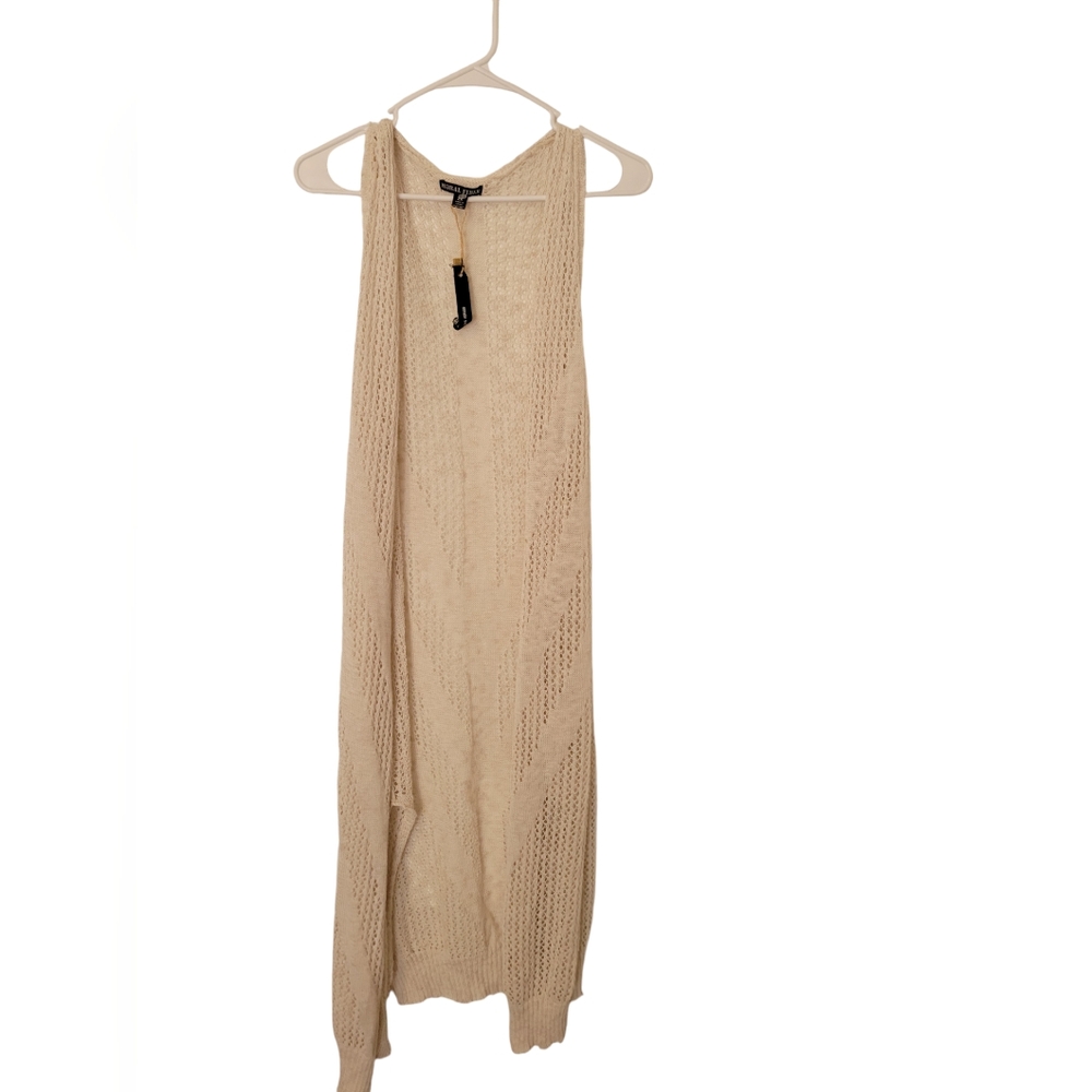 Moral Fiber Womans Open Knit Duster Cardigan long Cream white size 2X